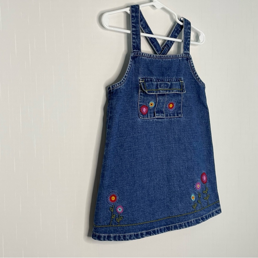 Gymboree Garden Party Denim Jumper Dress Embroidered Flowers Y2K Small 3 - Picture 2 of 15